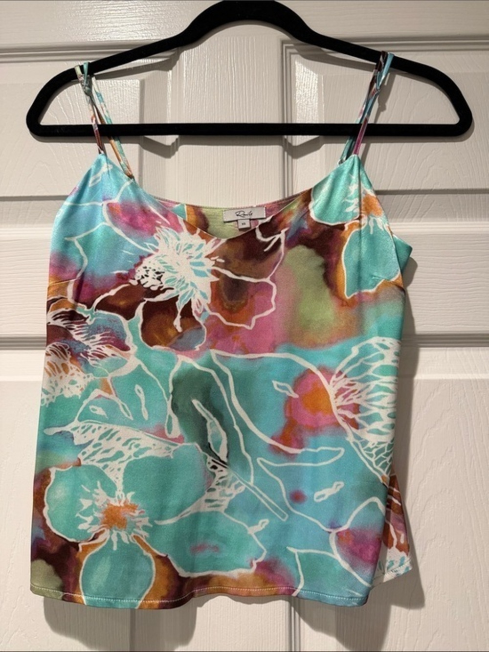 RAILS Turquoise Floral Satin Camisole with Multicolor Print Size XS - Picture 1 of 7